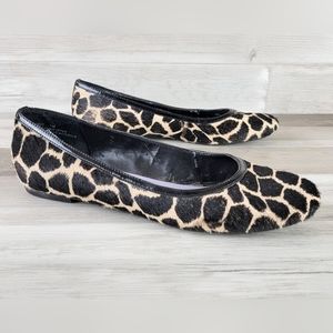 Oh Deer! Giraffe Print Pony Hair Leather Flats Women's Size 7